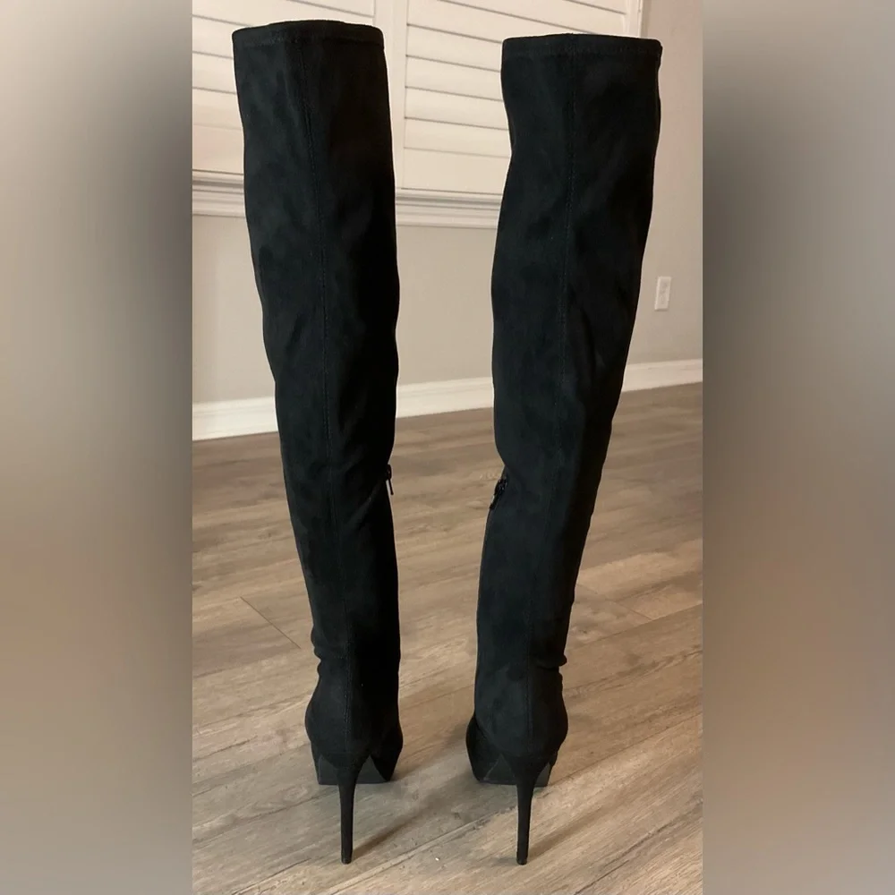 Thalia Sodi Clarissa Over-the-Knee Boots in Black Microfiber - Picture 4 of 15